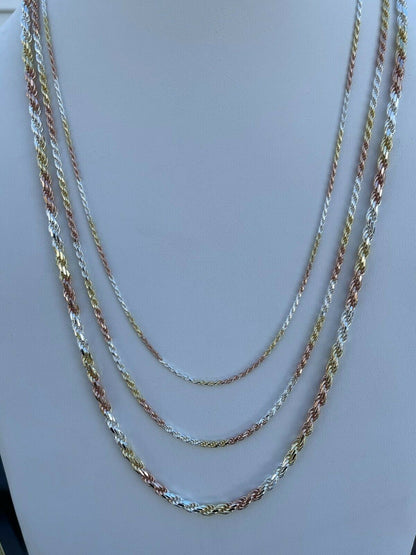 Rope Chain Necklace - TRICOLOR 14k Rose & Yellow Gold Vermeil 925 Sterling Silver - 16"-30" - 2mm-5mm