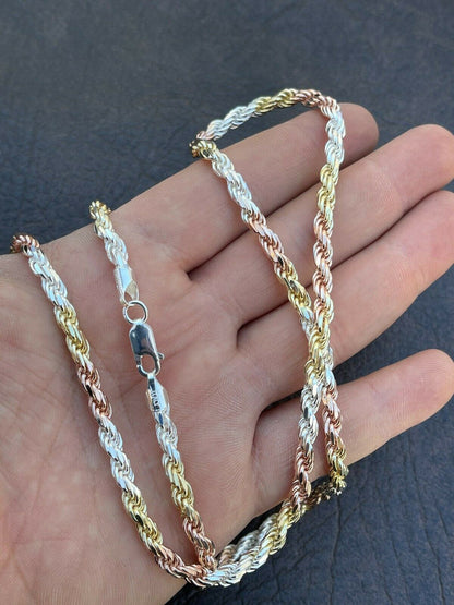 Rope Chain Necklace - TRICOLOR 14k Rose & Yellow Gold Vermeil 925 Sterling Silver - 16"-30" - 2mm-5mm