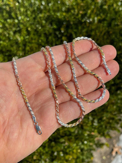 Rope Chain Necklace - TRICOLOR 14k Rose & Yellow Gold Vermeil 925 Sterling Silver - 16"-30" - 2mm-5mm