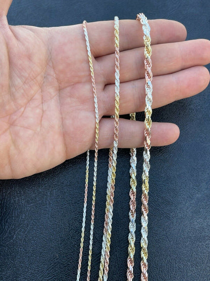 Rope Chain Necklace - TRICOLOR 14k Rose & Yellow Gold Vermeil 925 Sterling Silver - 16"-30" - 2mm-5mm