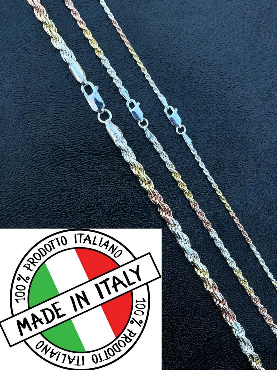 Rope Chain Necklace - TRICOLOR 14k Rose & Yellow Gold Vermeil 925 Sterling Silver - 16"-30" - 2mm-5mm