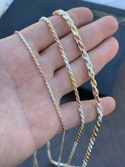 Rope Chain Necklace - TRICOLOR 14k Rose & Yellow Gold Vermeil 925 Sterling Silver - 16"-30" - 2mm-5mm