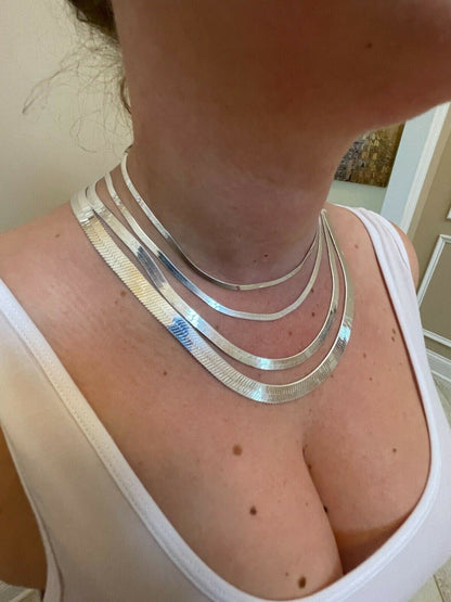 Herringbone Chain Necklace - 925 Sterling Silver - 14"-28" - 3mm-9mm