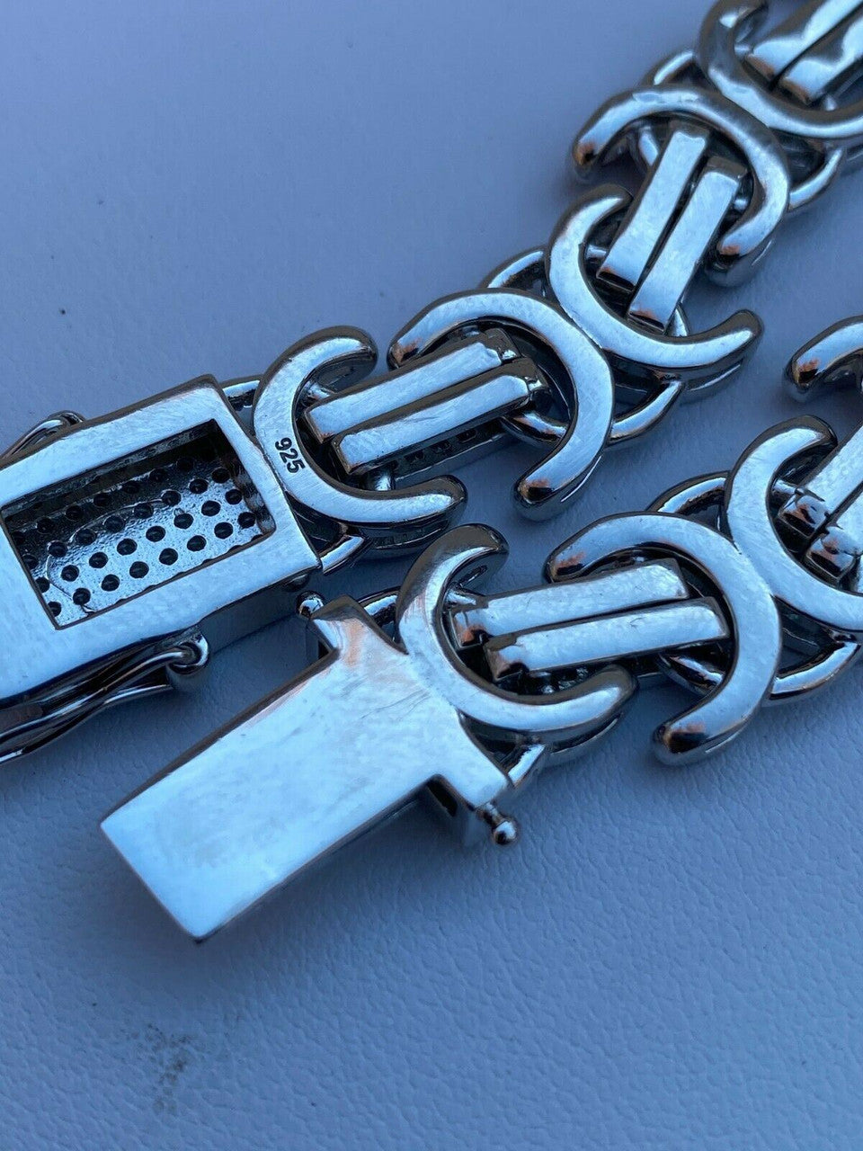 Byzantine Link Chain Necklace Iced Out CZ Stones - 925 Silver - 14mm - 18"-30"