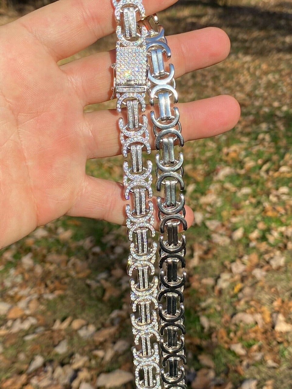 Byzantine Link Chain Necklace Iced Out CZ Stones - 925 Silver - 14mm - 18"-30"