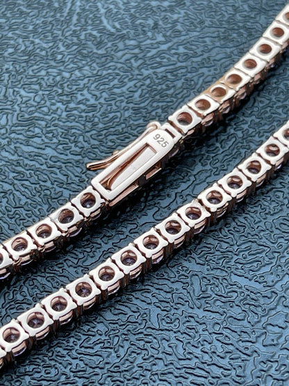 Tennis Chain Necklace Iced Out Pink CZ Stones - 14k Rose Gold Vermeil 925 Silver - 3mm - 16"-28"
