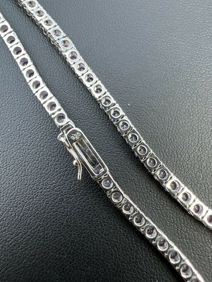 Tennis Chain Necklace Iced Out Purple CZ Stones - 925 Silver - 3mm - 16"-28"