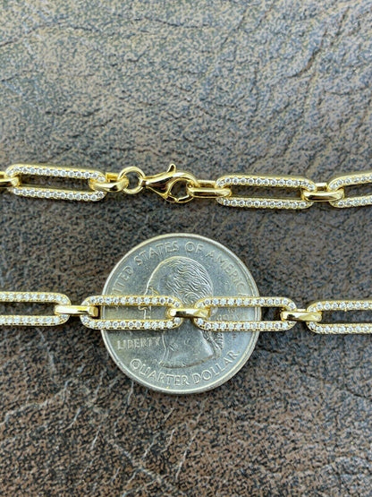 Paperclip Chain Necklace Iced Out CZ Stones - 14k Gold Vermeil 925 Silver - 5mm - 14-24"