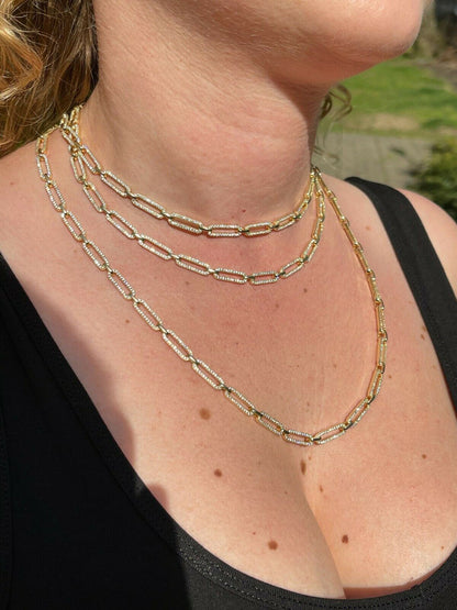 Paperclip Chain Necklace Iced Out CZ Stones - 14k Gold Vermeil 925 Silver - 5mm - 14-24"