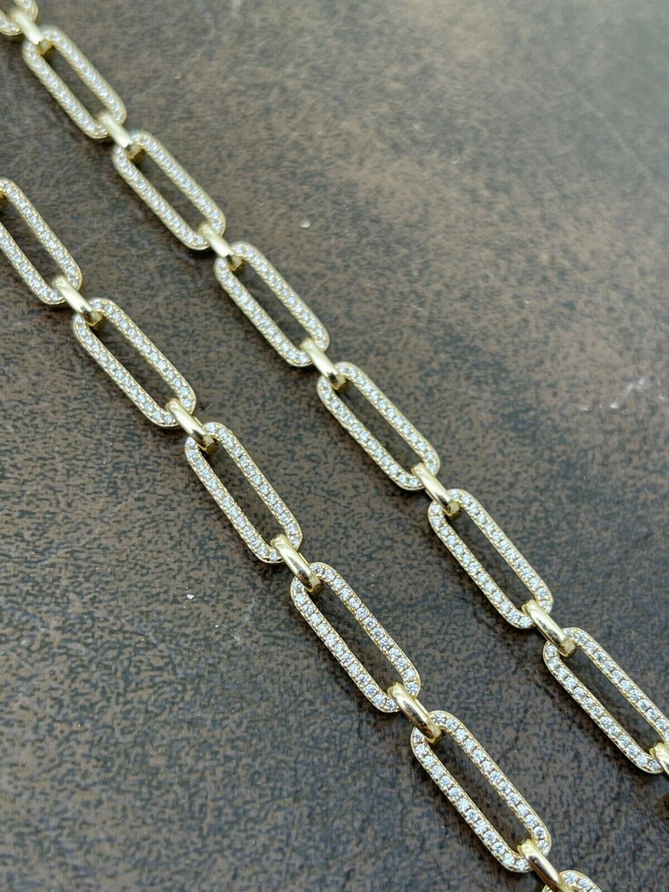 Paperclip Chain Necklace Iced Out CZ Stones - 14k Gold Vermeil 925 Silver - 5mm - 14-24"