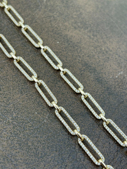 Paperclip Chain Necklace Iced Out CZ Stones - 14k Gold Vermeil 925 Silver - 5mm - 14-24"