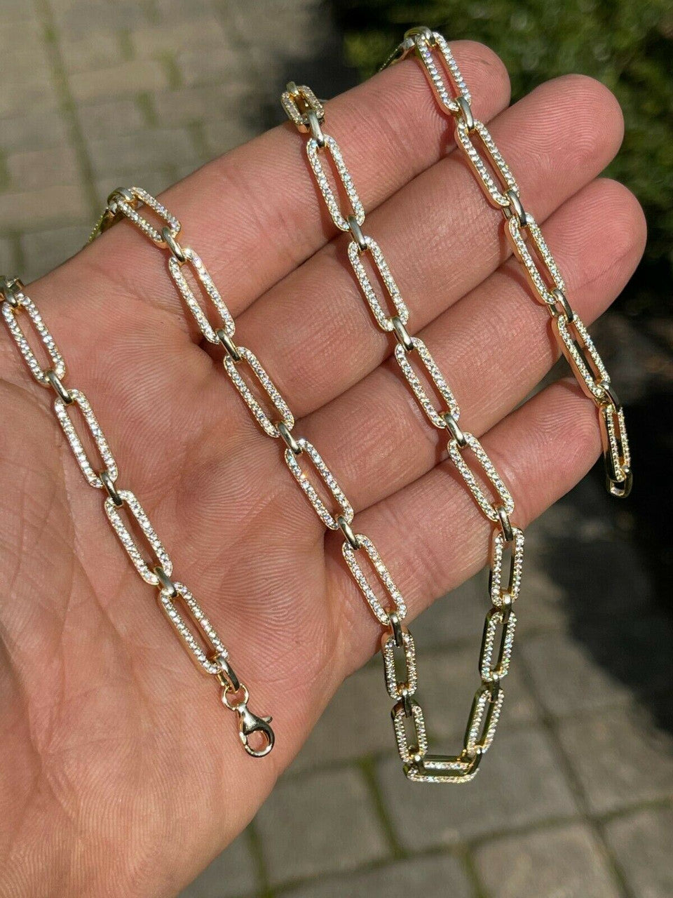 Paperclip Chain Necklace Iced Out CZ Stones - 14k Gold Vermeil 925 Silver - 5mm - 14-24"