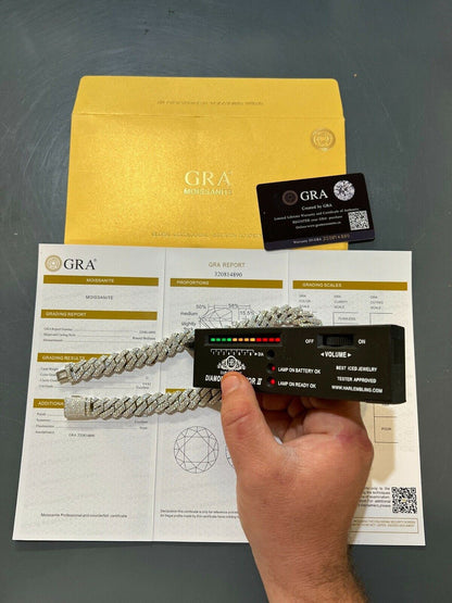 MOISSANITE Classic Prong Cuban Necklace Chain - 925 Silver - 14mm - 16"-30"