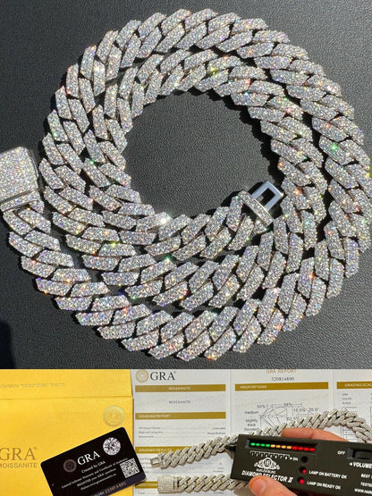 MOISSANITE Classic Prong Cuban Necklace Chain - 925 Silver - 14mm - 16"-30"