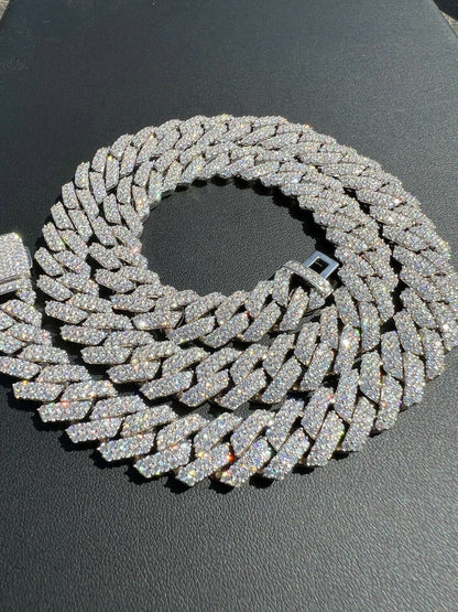 MOISSANITE Classic Prong Cuban Necklace Chain - 925 Silver - 14mm - 16"-30"