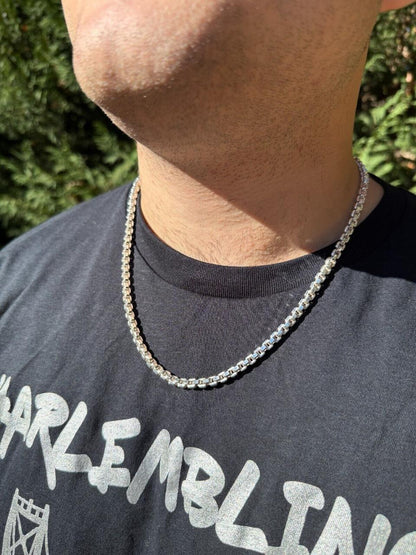 Puffed Rolo Chain Necklace - Hollow 925 Sterling Silver - 16"-28" - 5mm