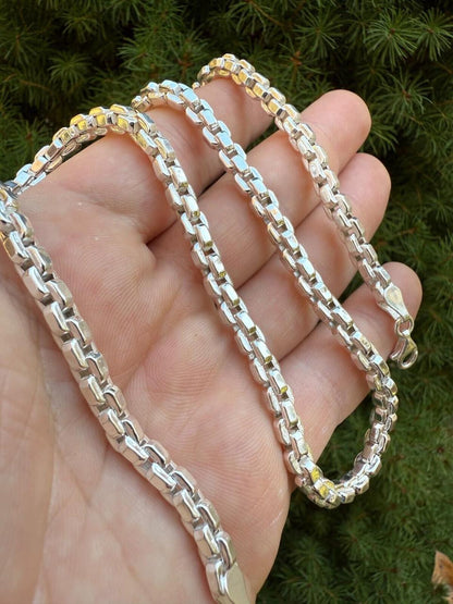 Puffed Rolo Chain Necklace - Hollow 925 Sterling Silver - 16"-28" - 5mm