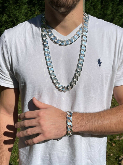 HUGE 18mm Curb Link Chain Necklace Or Bracelet - 925 Sterling Silver - 8-9" - 18mm