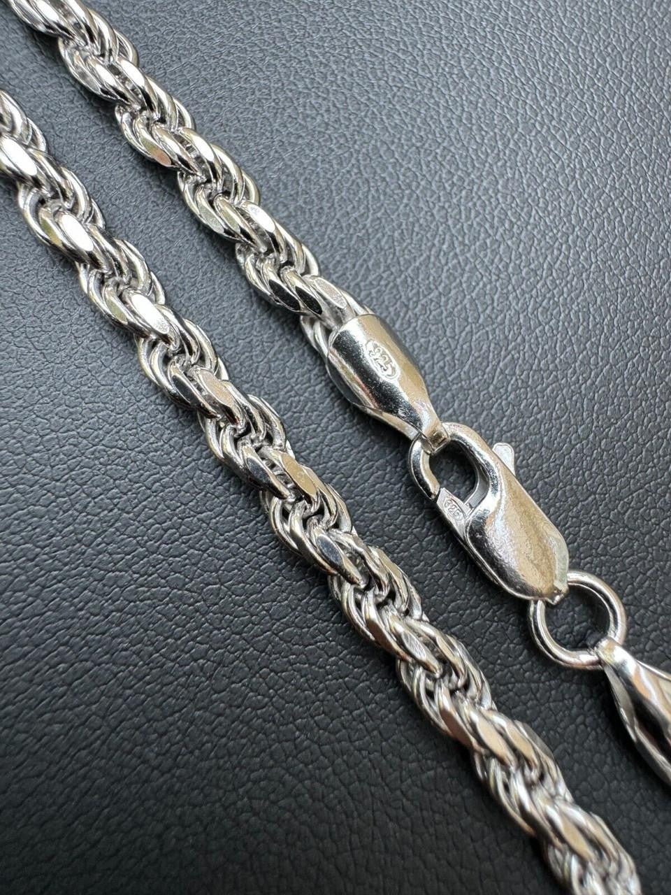 Rope Chain Necklace - Rhodium Finish 925 Sterling Silver - 16"-30" - 1.5mm-6mm