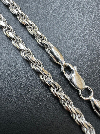 Rope Chain Necklace - Rhodium Finish 925 Sterling Silver - 16"-30" - 1.5mm-6mm