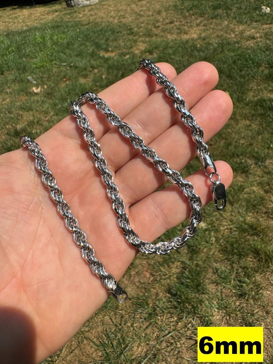 Rope Chain Necklace - Rhodium Finish 925 Sterling Silver - 16"-30" - 1.5mm-6mm