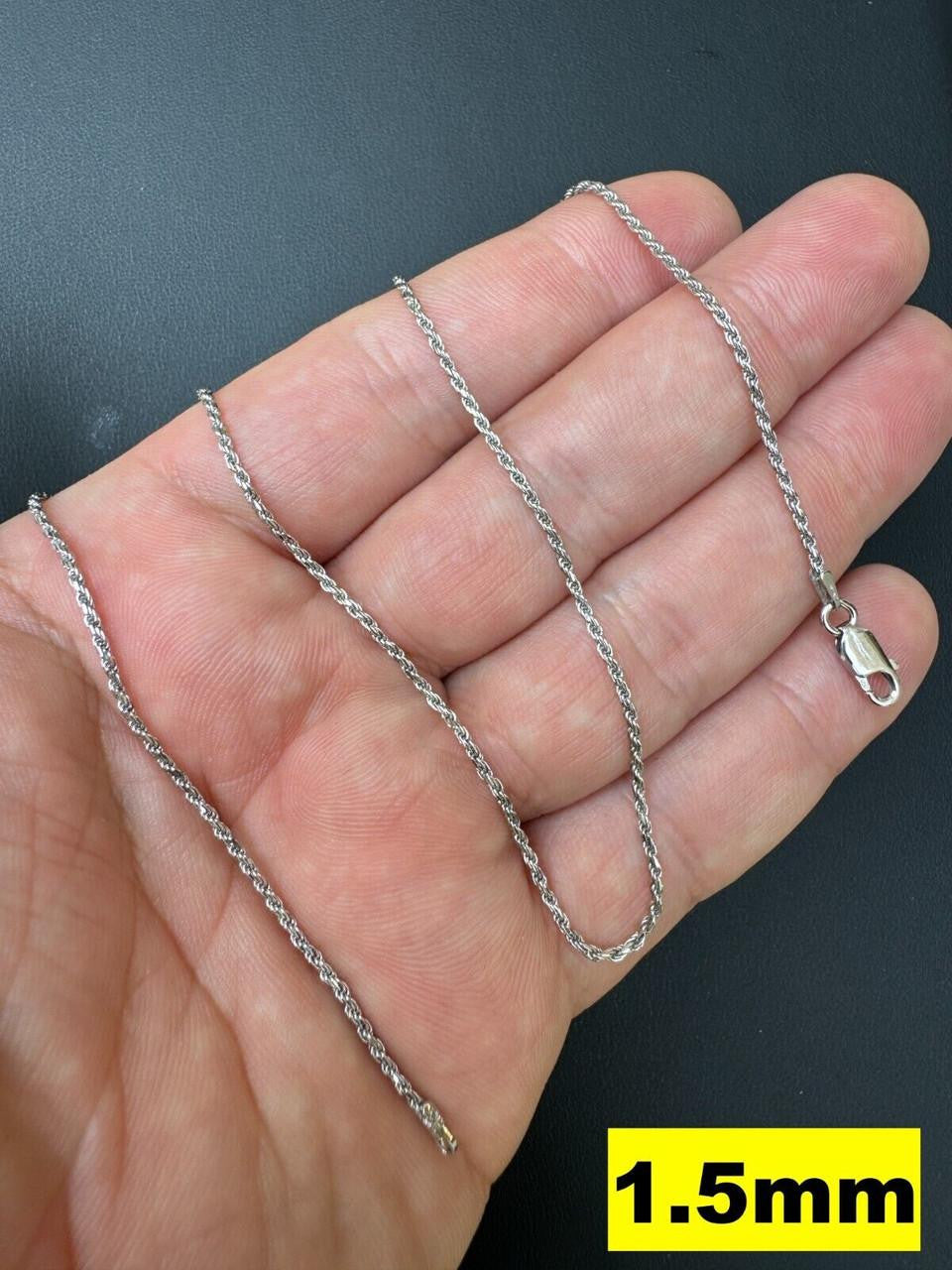 Rope Chain Necklace - Rhodium Finish 925 Sterling Silver - 16"-30" - 1.5mm-6mm