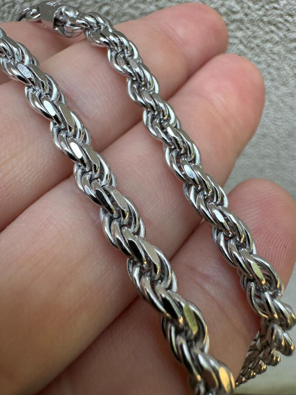 Rope Chain Necklace - Rhodium Finish 925 Sterling Silver - 16"-30" - 1.5mm-6mm