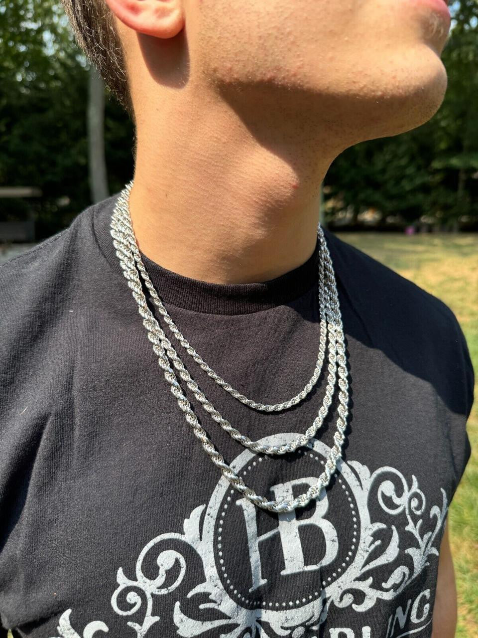 Rope Chain Necklace - Rhodium Finish 925 Sterling Silver - 16"-30" - 1.5mm-6mm