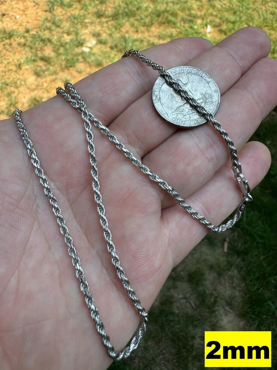 Rope Chain Necklace - Rhodium Finish 925 Sterling Silver - 16"-30" - 1.5mm-6mm