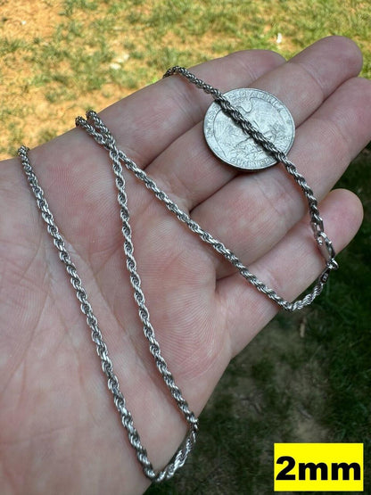 Rope Chain Necklace - Rhodium Finish 925 Sterling Silver - 16"-30" - 1.5mm-6mm