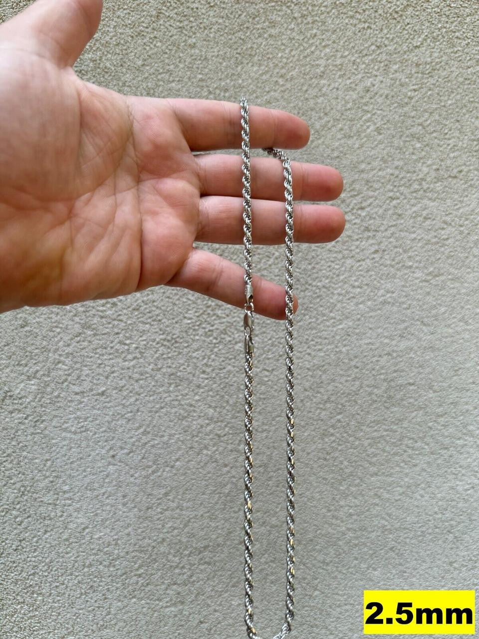 Rope Chain Necklace - Rhodium Finish 925 Sterling Silver - 16"-30" - 1.5mm-6mm