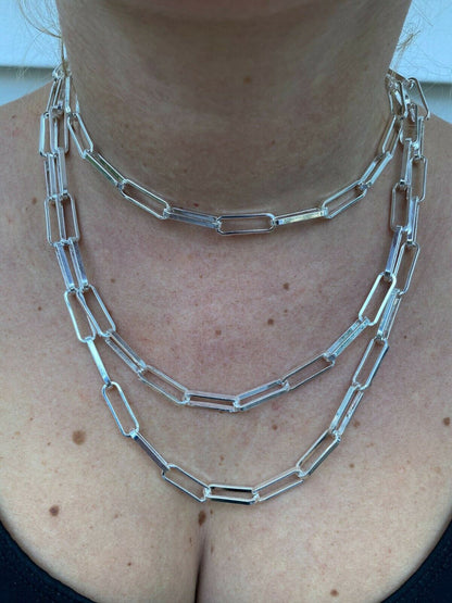 LARGE Paperclip Link Chain Necklace Or Bracelet - 925 Sterling Silver - 6"-24" - 7mm