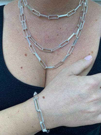 LARGE Paperclip Link Chain Necklace Or Bracelet - 925 Sterling Silver - 6"-24" - 7mm